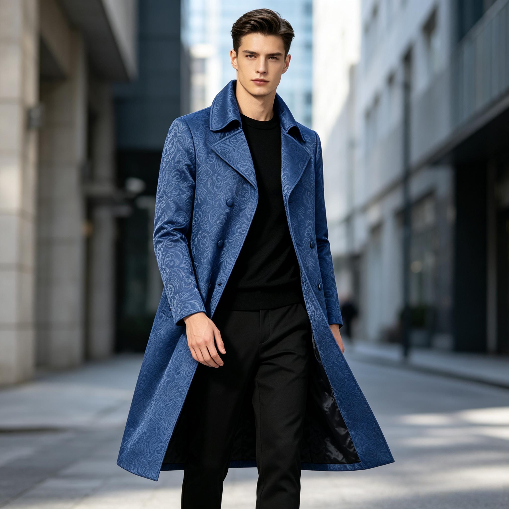 Men'S Grooming Club - Manteau long de luxe en jacquard