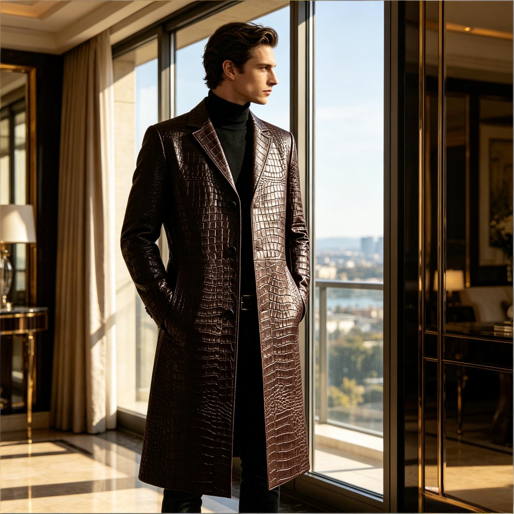 Manteau long en cuir gaufré cr - Men'S Grooming Oxford avis et prix